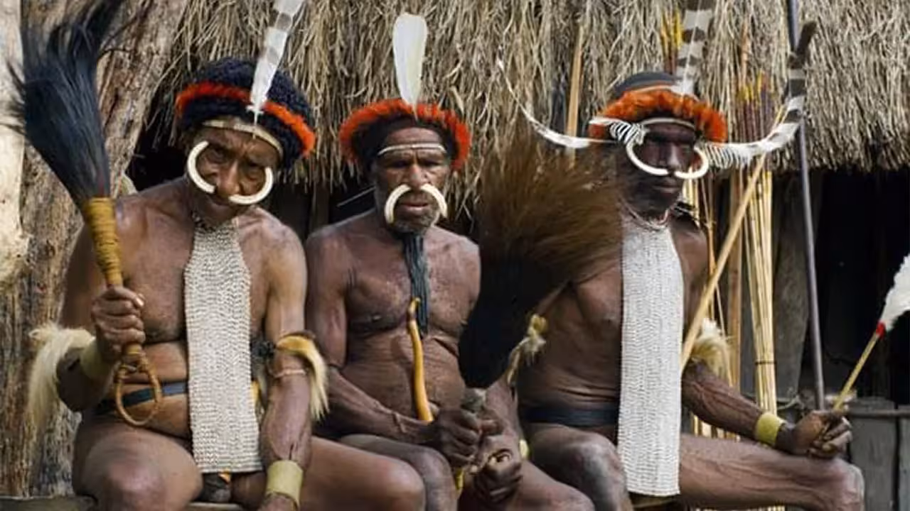 Papuan tribe in traditional clothes 